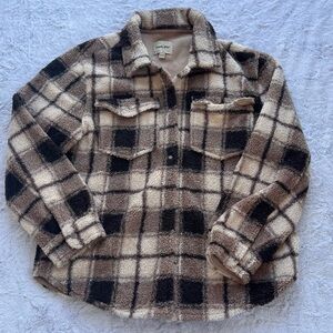 Harlow Brown Plaid Fleece Lined Checker Jacket - Size XL